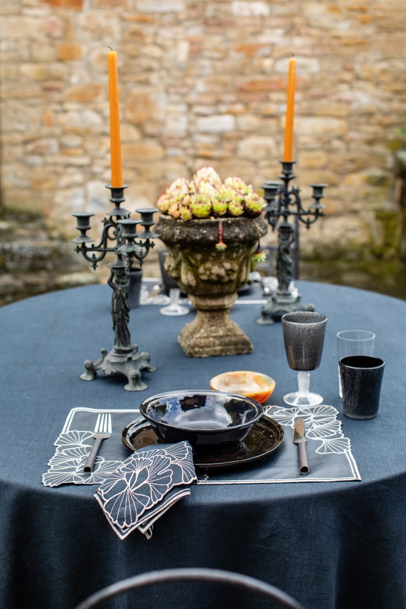 Ginkgo Linen Stain Resistant Tablecloth