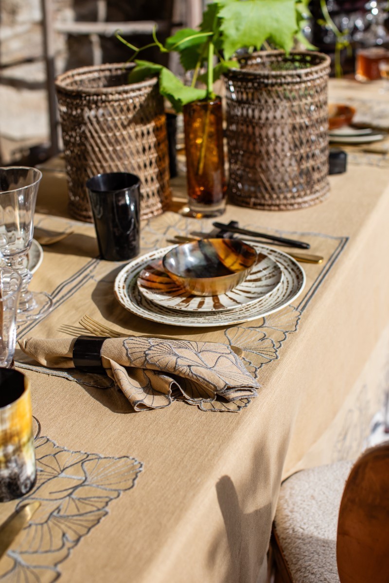 Ginkgo Linen Stain Resistant Tablecloth