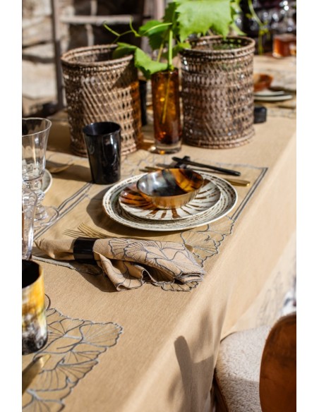 Nappe en lin enduit Ginkgo