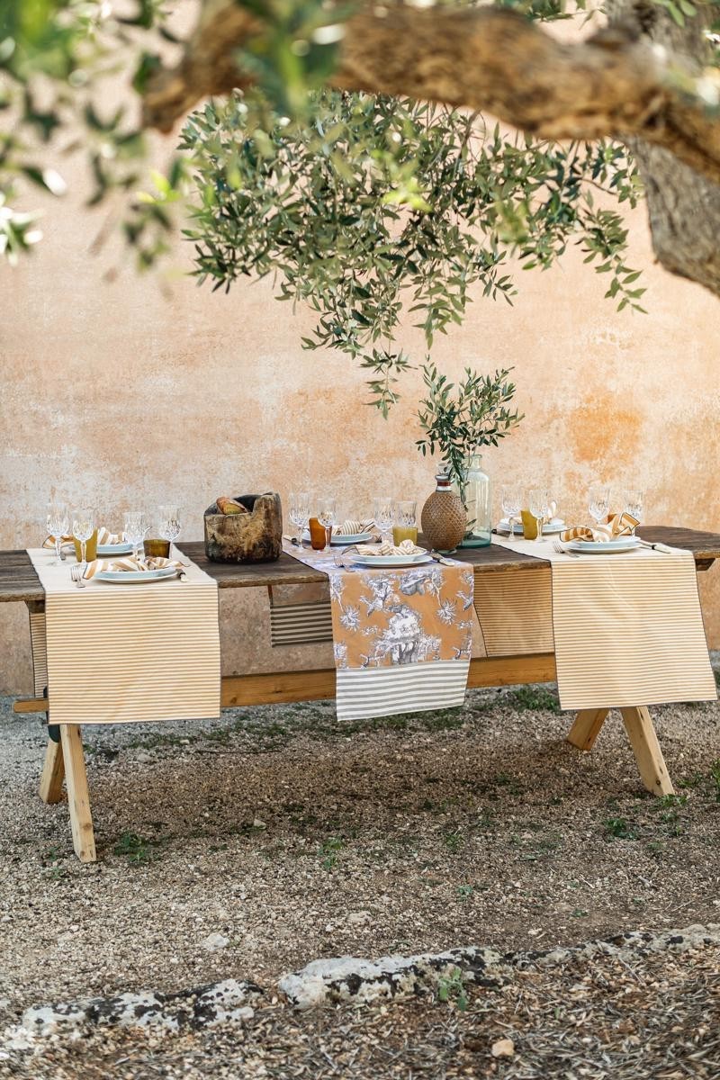 Chemin de table en coton enduit Bauhaus