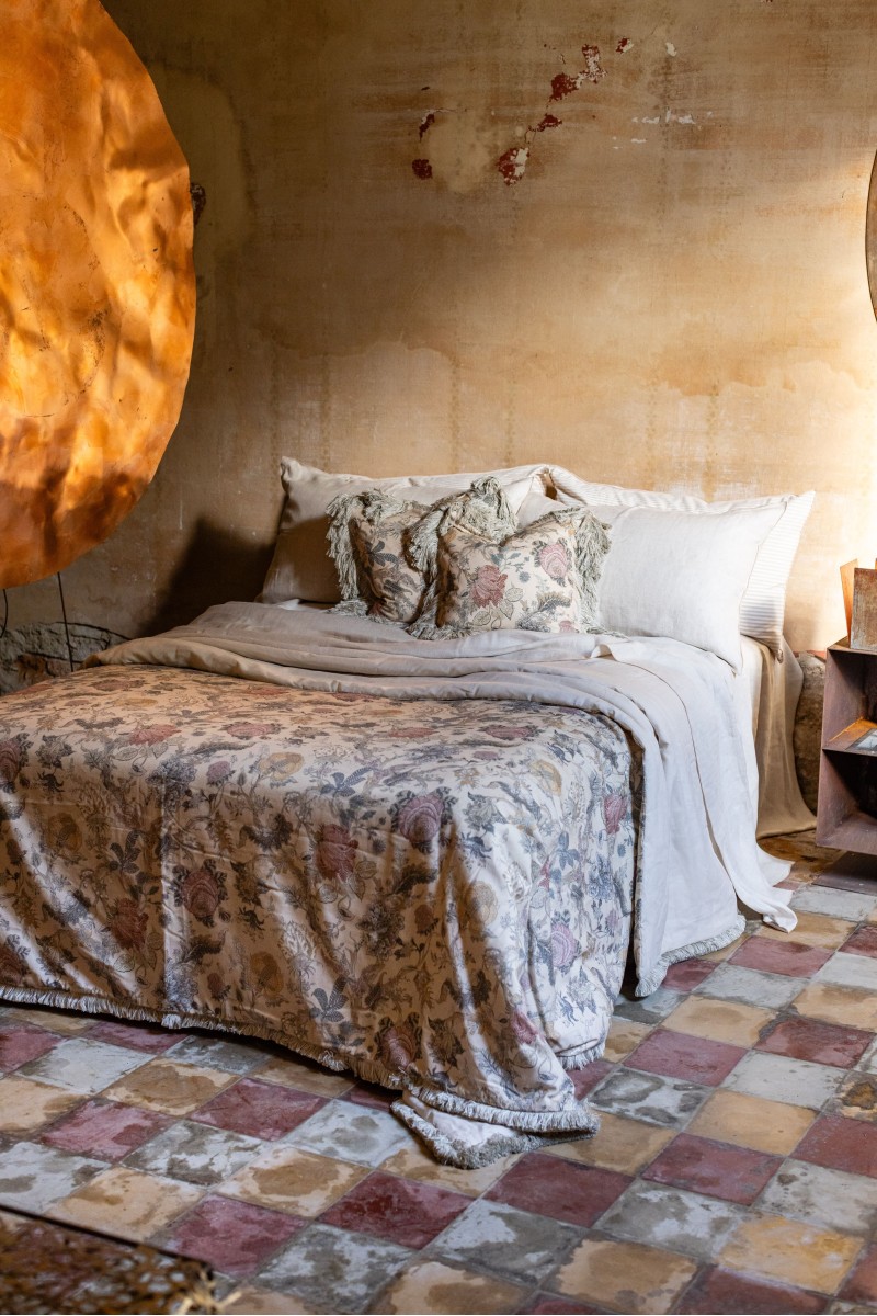 Copriletto Frange in Lino/Cotone