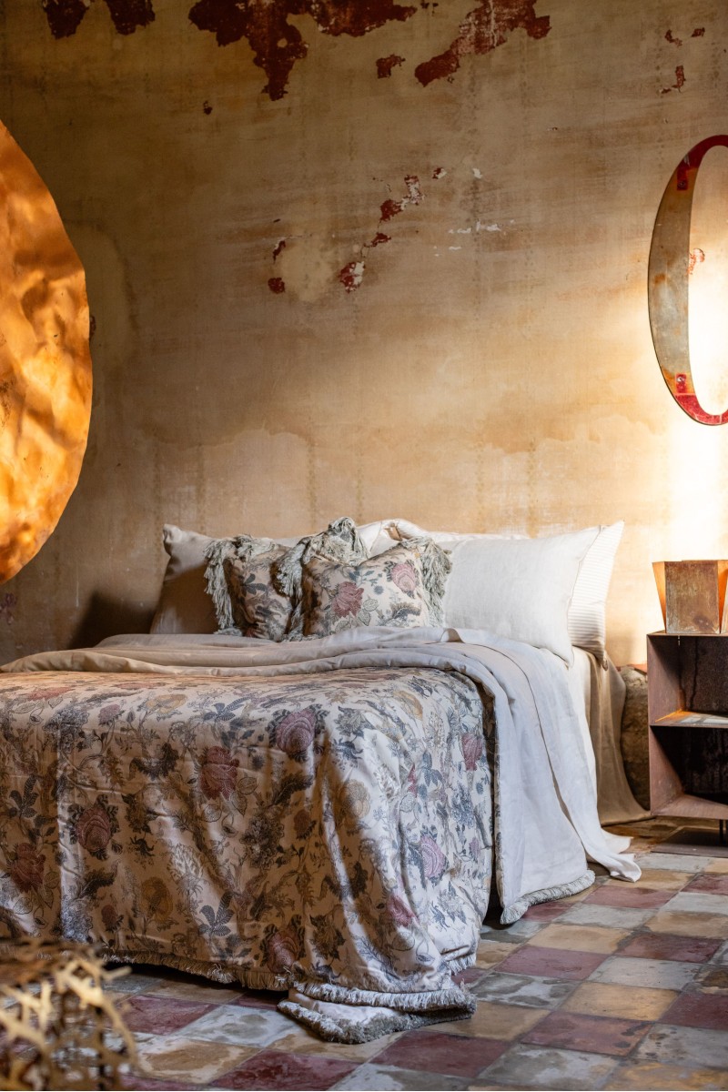 Copriletto Frange in Lino/Cotone