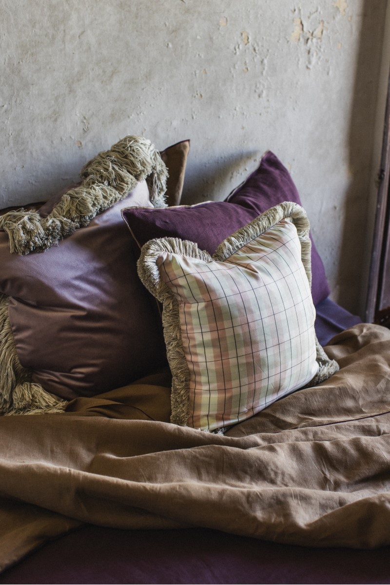 Taie d'oreiller à franges en soie