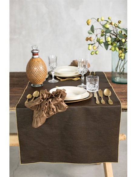 Chemin de table en lin enduit