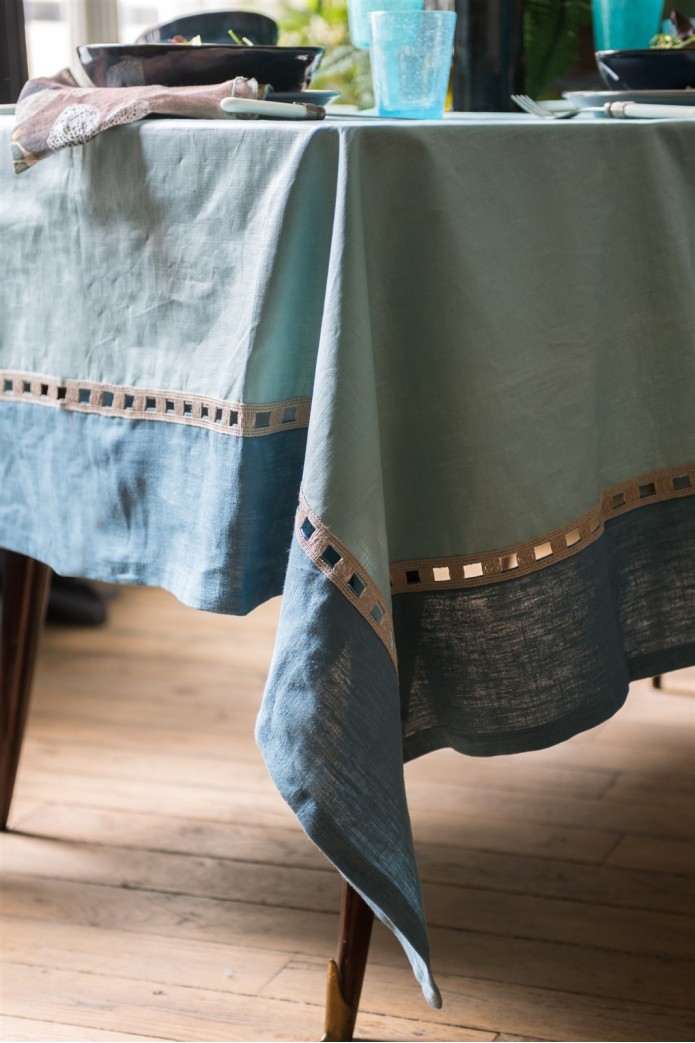 Riviera Enduit Linen Table Nappe + 2