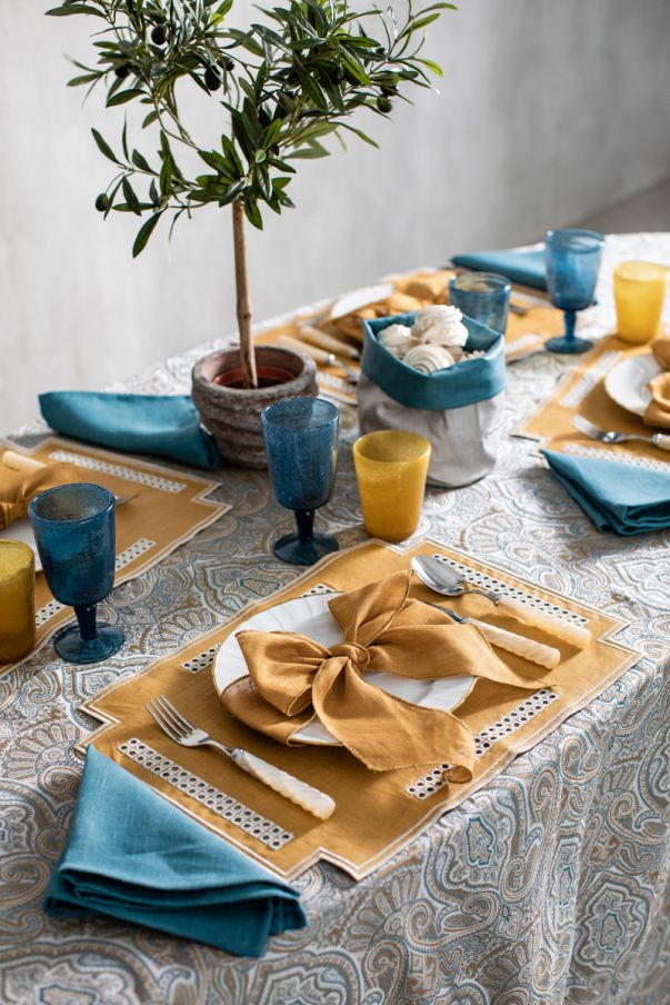 Curry and Colphin blue cachemere patterned table