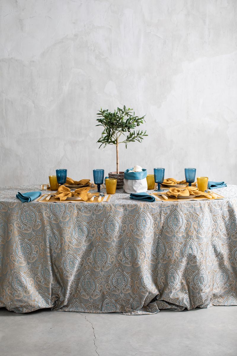 Curry and Colphin blue cachemere patterned table