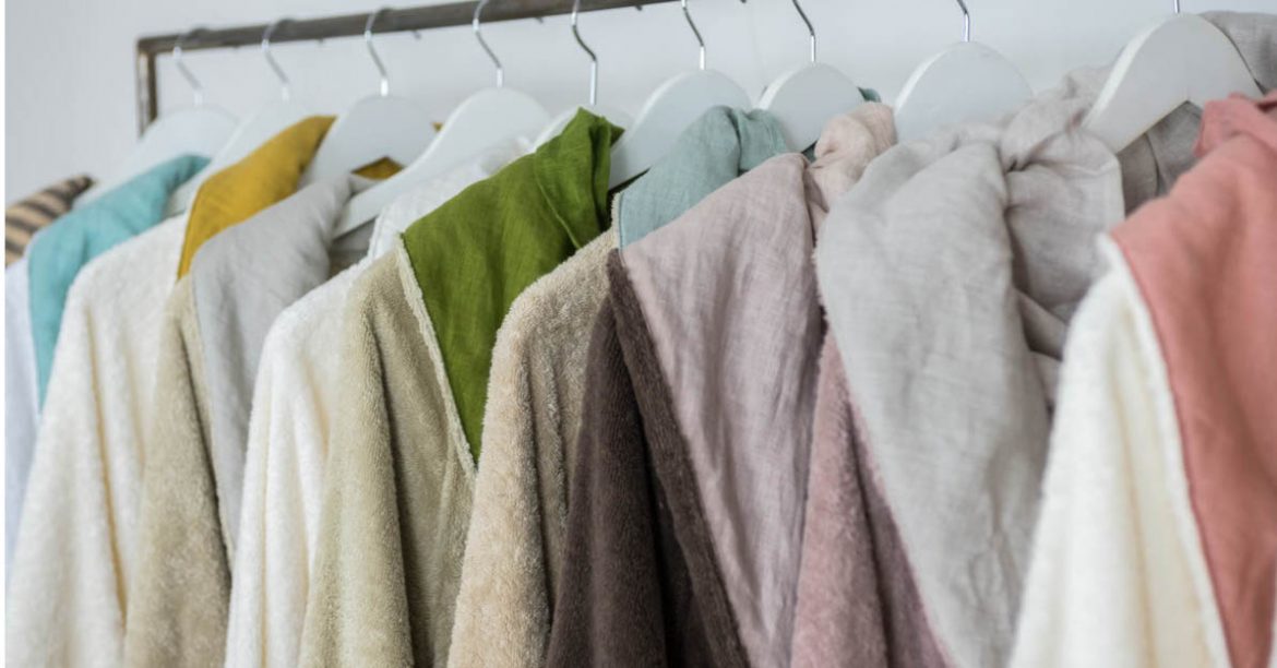 Cotton terry towels and bathrobes in summer colors